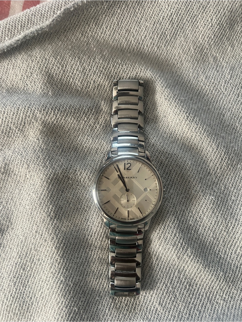 Burberry Silver Tone Stainless Steel Men’s Watch with Light Silver Dial